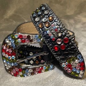 BB Simon belt size 38 With multi color Swarovski crystals.